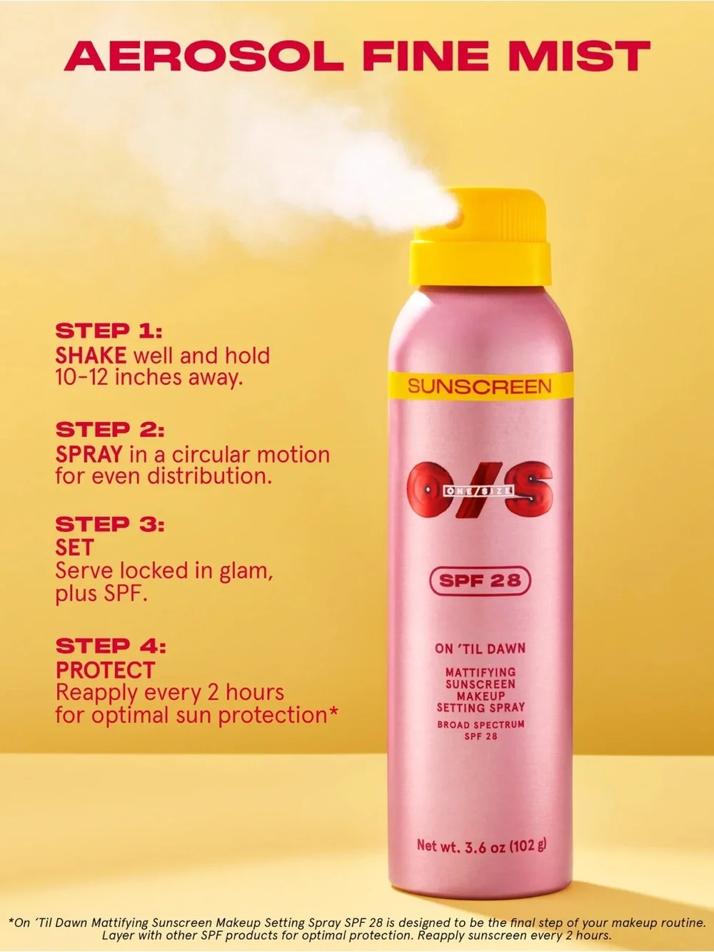 NEW One/Size ON ‘TIL DAWN Mattifying Sunscreen Makeup Setting Spray SPF 28